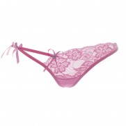 單繩線繡花透視內褲 - 粉紅色 (ワンサイドストリングショーツ　ピンク)