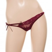 單繩線綉花透視內褲 - 紅色 (ワンサイドストリングショーツ　ボルドー)